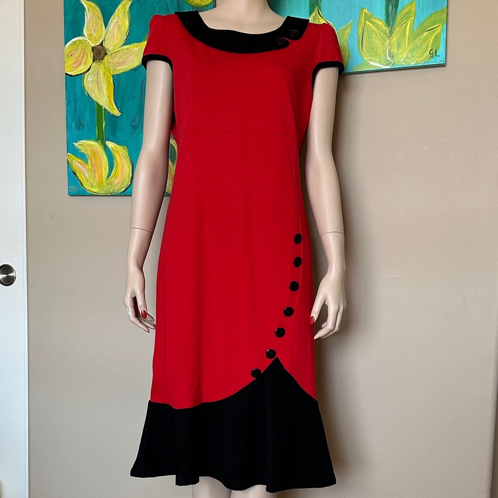 Red and Black Cap Sleeve A-Line Dress